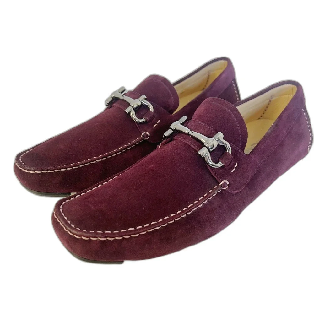 Salvatore Ferragamo Men's Gancini Suede Bit Loafers Purple Plum Men's Size 9.5